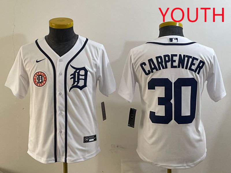 Youth Detroit Tigers 30 Carpenter White Game 2025 Nike MLB Jersey style 2